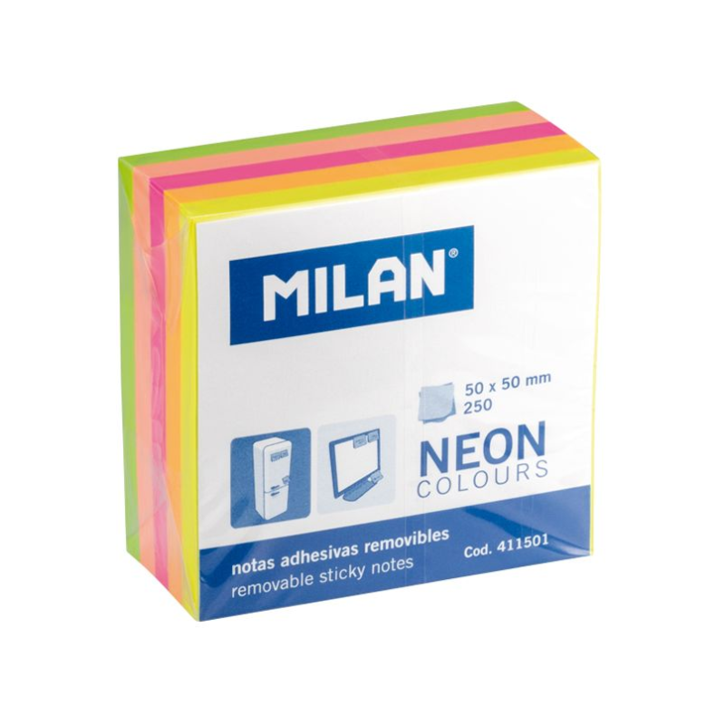 Lipnūs lapeliai MILAN NEON 50x50mm 5sp.250lap. kubas