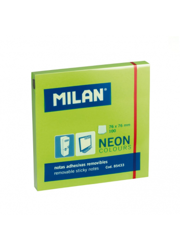 Lipnūs lapeliai MILAN NEON 76x76mm žalia sp. 100lap.