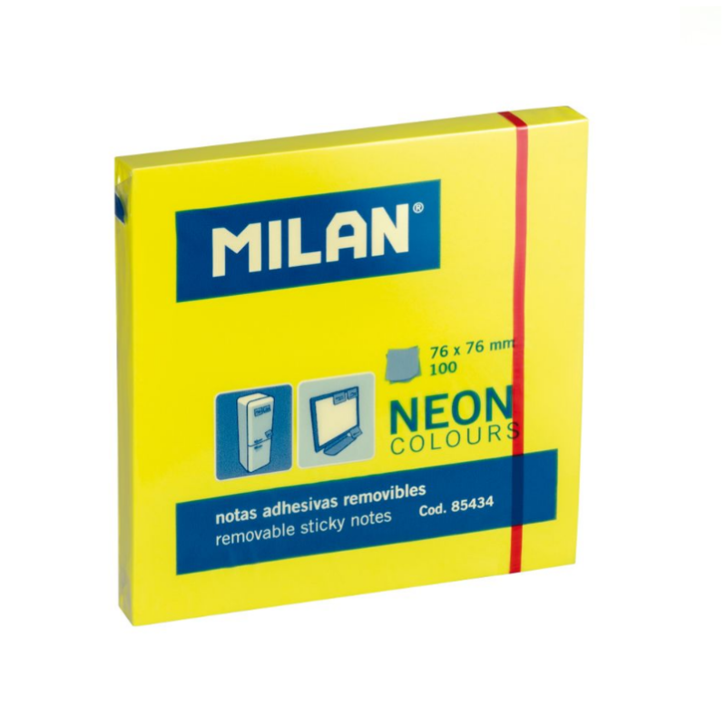 Lipnūs lapeliai MILAN NEON 76x76mm ryški geltona sp.100lap.