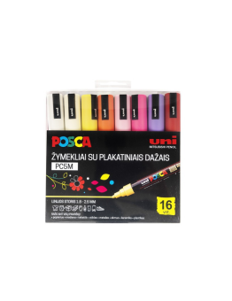Markerių rinkinys UNI POSCA PC-5M, 1,8-2,5mm. 16 spalvų