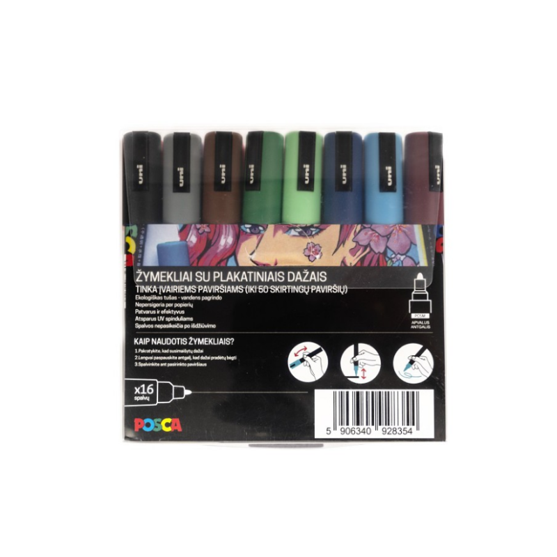 Markerių rinkinys UNI POSCA PC-5M, 1,8-2,5mm. 16 spalvų