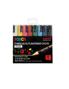 Markerių rinkinys UNI POSCA PC-5M, 1,8-2,5mm. 8 spalvų