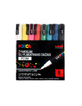 Markerių rinkinys UNI POSCA PC-3M, 0,9-1,3mm. 8 spalvų