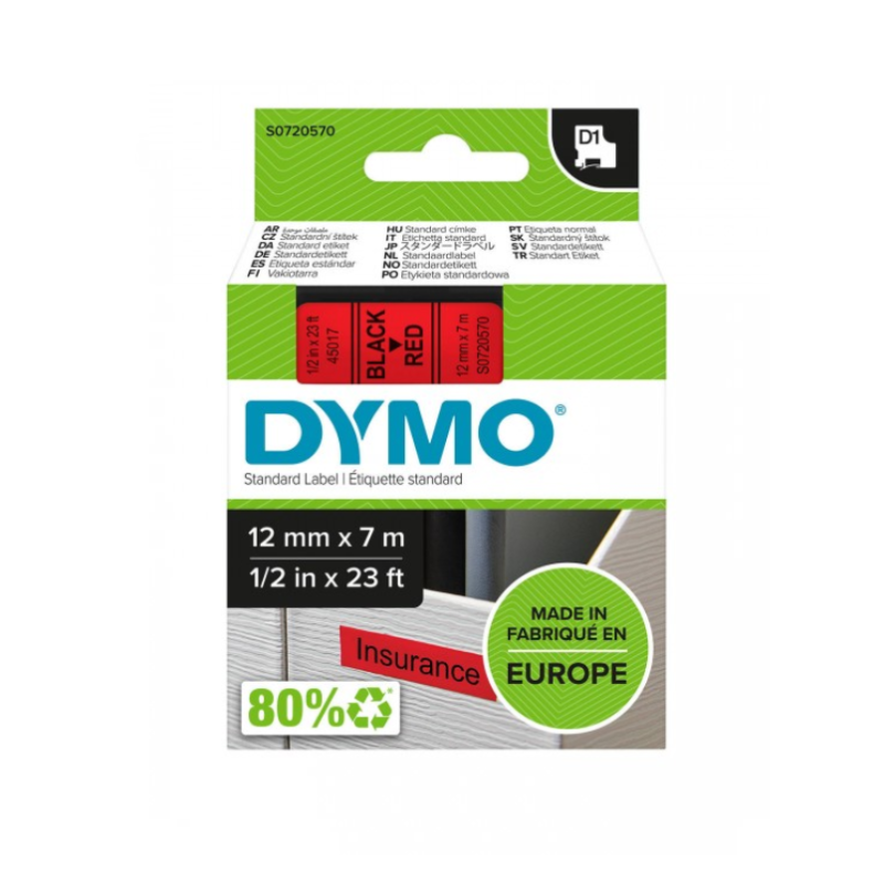 Juostelė DYMO D1 12mmx7m juoda/raudona