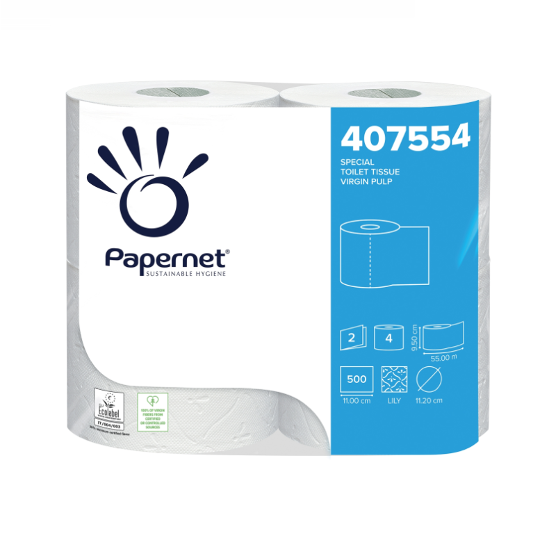 Tualetinis popierius ritinėlyje 4 vnt PAPERNET 2sl., 55 m, 500 lap. 9,7x11x13 cm, įp.15