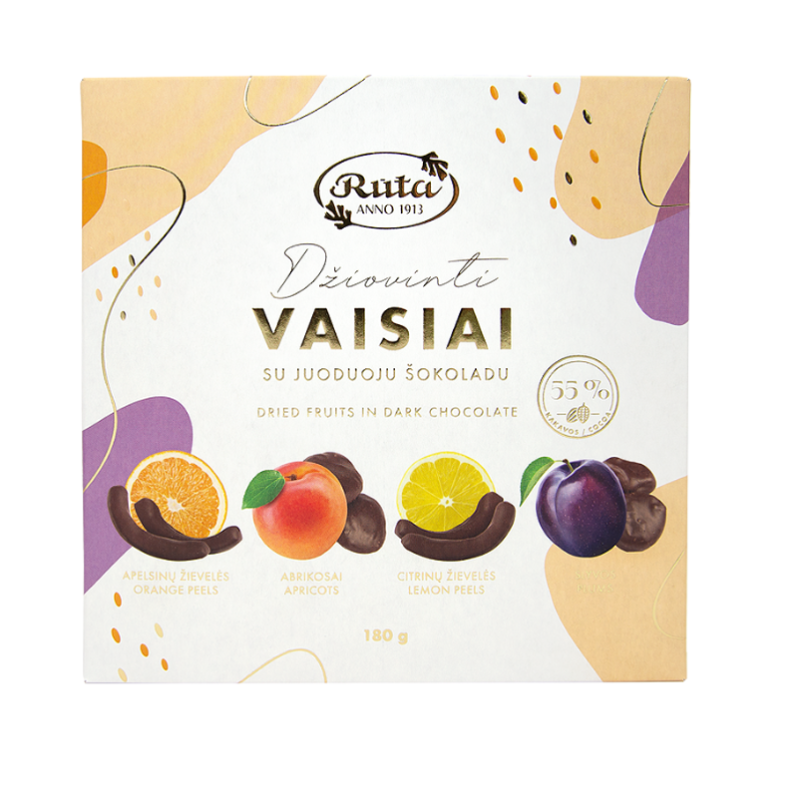 Džiovinti vaisiai su juoduoju šokoladu RŪTA, 180 g