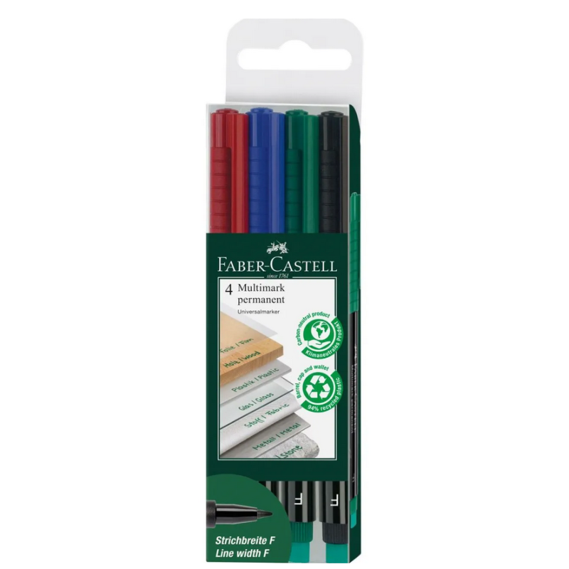 Žymeklių permanentinių 4sp. rinkinys FABER-CASTELL MULTIMARK F su trintuku 151304