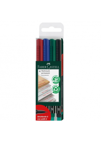 Žymeklių permanentinių 4sp. rinkinys FABER-CASTELL MULTIMARK S su trintuku 152304