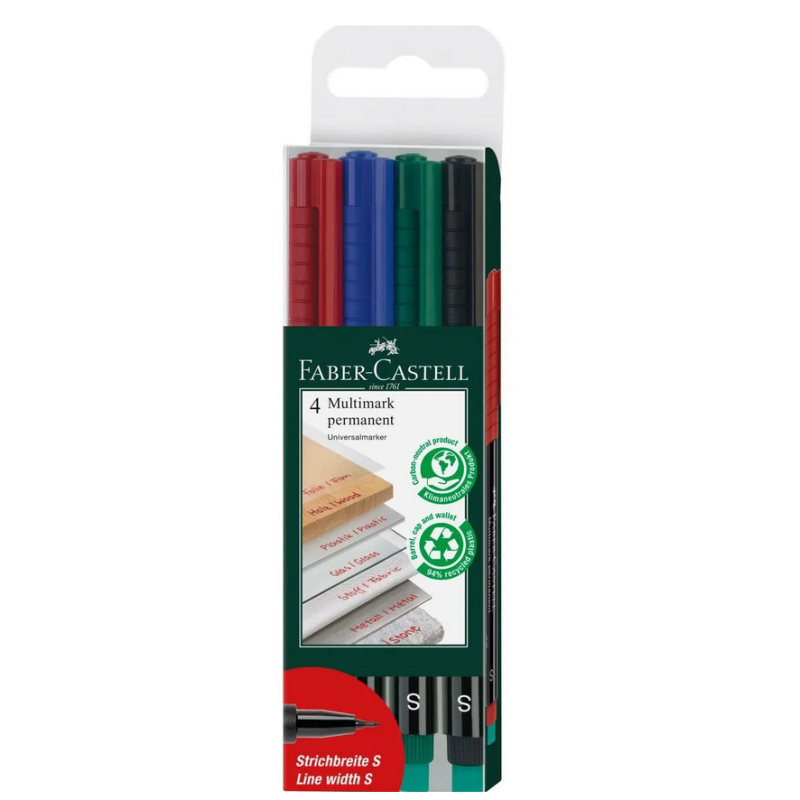 Žymeklių permanentinių 4sp. rinkinys FABER-CASTELL MULTIMARK S su trintuku 152304