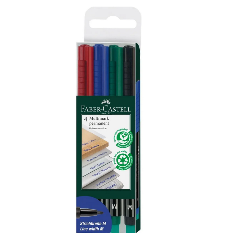 Žymeklių permanentinių 4sp. rinkinys FABER-CASTELL MULTIMARK M su trintuku 152504