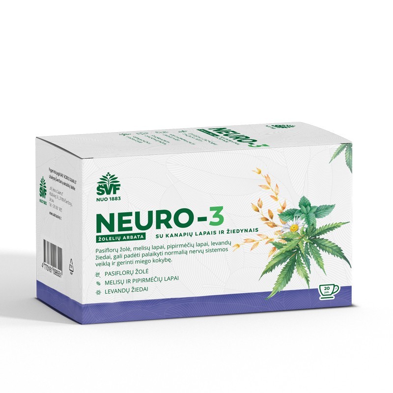 ŠVF arbata Neuro-3 miegui su kanapių lapais, 20 vnt. | Onelife.lt