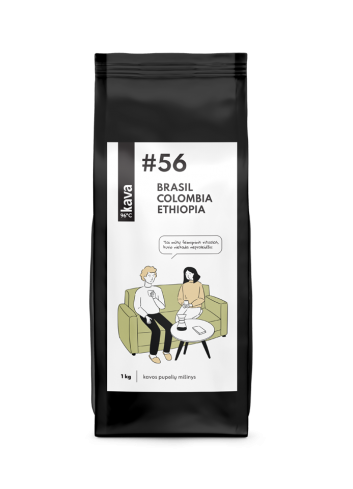 Nr.56, MIX Brasil (NY2 Moggiana), Ethiopie (Yirgacheffe), Colombia (Supremo) skrudintos kavos pupelės, KAVA96 , 1 kg