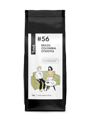 Nr.56, MIX Brasil (NY2 Moggiana), Ethiopie (Yirgacheffe), Colombia (Supremo) skrudintos kavos pupelės, KAVA96 , 1 kg