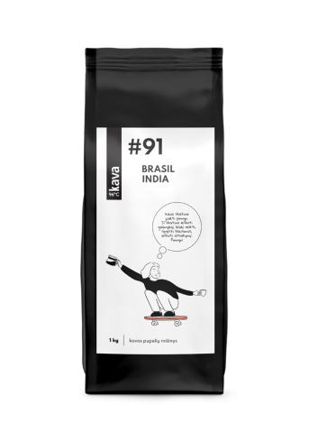 Skrudintos kavos pupelės KAVA96 Nr.91, MIX Brasil (NY2 Moggiana), India (Robusta Cherry AB)