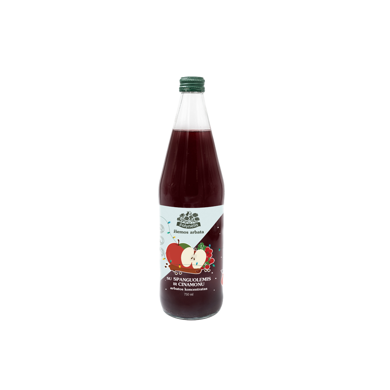 Žiemos arbata su spanguolėmis, obuoliais ir cinamonu, arbatos koncentratas, Žolynėlis, 750 ml
