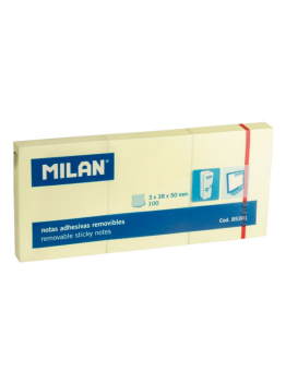 Lipnūs lapeliai MILAN 38x50mm geltona sp., blok. 3 x100lap.