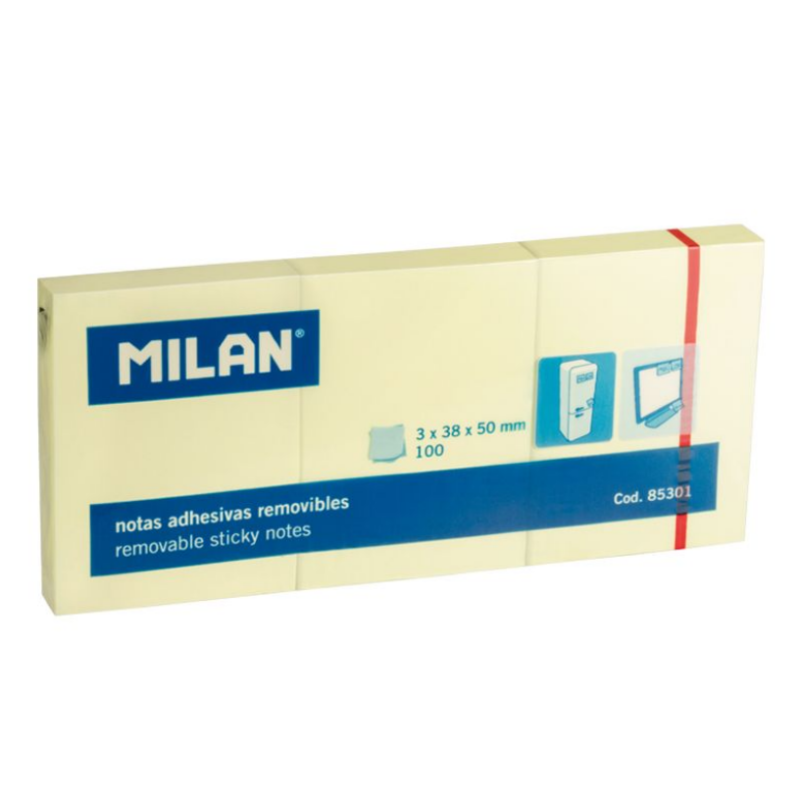 Lipnūs lapeliai MILAN 38x50mm geltona sp., blok. 3 x100lap.
