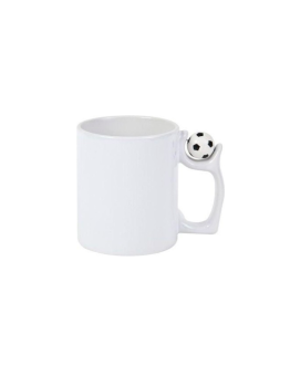 Puodelis su futbolo kamuoliuku baltas, sublimacinis